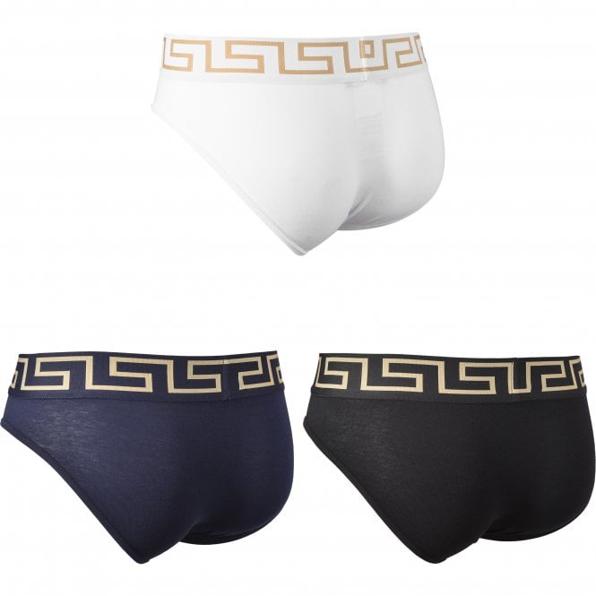 3-Pack Greca Border Low-Rise Briefs, Black/White/Navy-Versace-UNDERU