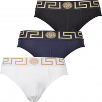 3-Pack Greca Border Low-Rise Briefs, Black/White/Navy-Versace-UNDERU