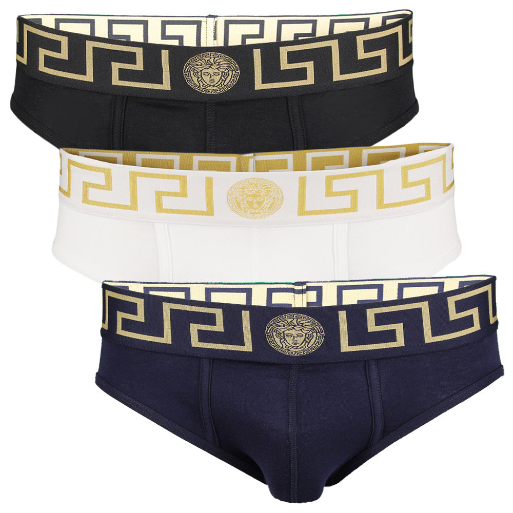 3-Pack Greca Border Low-Rise Briefs, Black/White/Navy