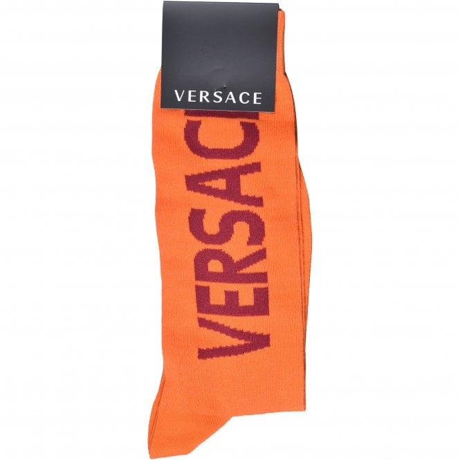 Script Logo Sports Socks, Orange/burgundy-Versace-UNDERU