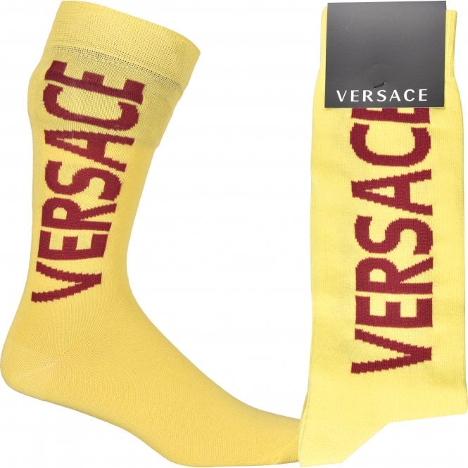 Script Logo Sports Socks, Yellow/burgundy-Versace-UNDERU