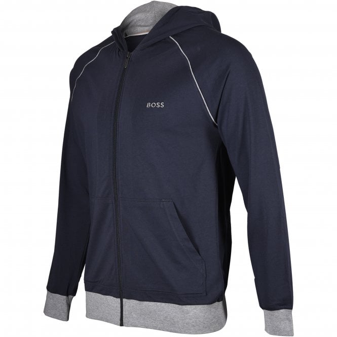 Mix & Match Zip-Thru Loungewear Hooded Jacket, Navy/grey-BOSS-UNDERU