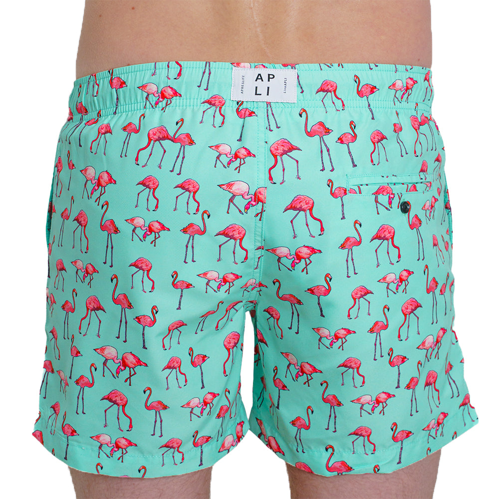 Flamingo Cluster Swim Shorts, Pale Green-Apres-UNDERU