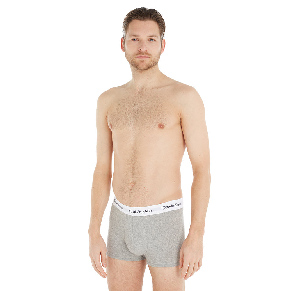 3-Pack Low-Rise Cotton Stretch Boxer Trunks, Grey Heather-Calvin Klein-UNDERU