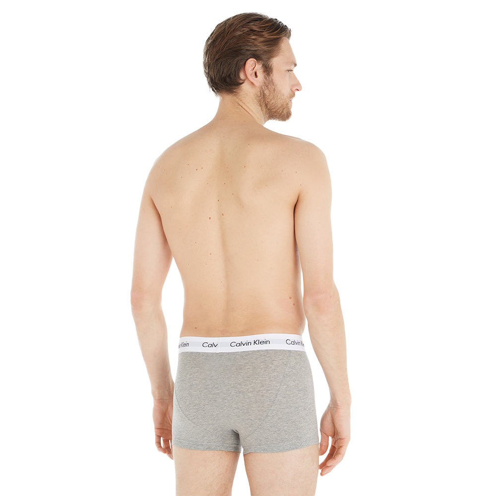 3-Pack Low-Rise Cotton Stretch Boxer Trunks, Grey Heather-Calvin Klein-UNDERU