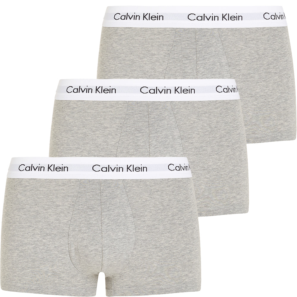 3-Pack Low-Rise Cotton Stretch Boxer Trunks, Grey Heather-Calvin Klein-UNDERU