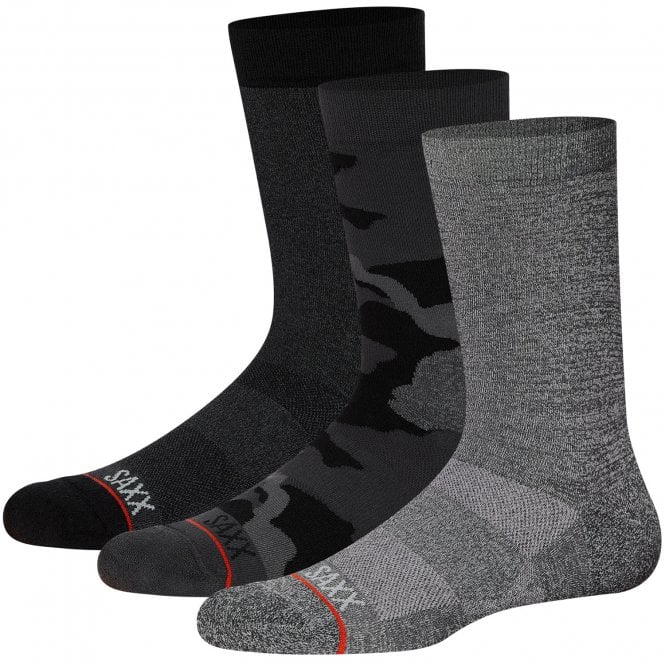 3-Pack Whole Package Camo & Solid Socks, Black/Grey-SAXX-UNDERU