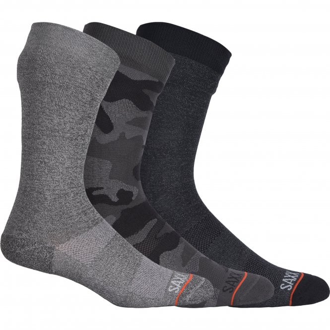 3-Pack Whole Package Camo & Solid Socks, Black/Grey-SAXX-UNDERU