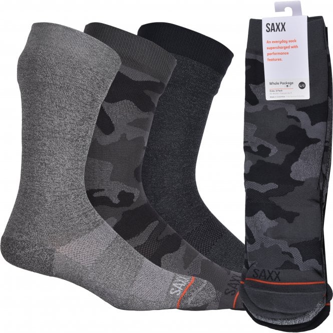 3-Pack Whole Package Camo & Solid Socks, Black/Grey-SAXX-UNDERU