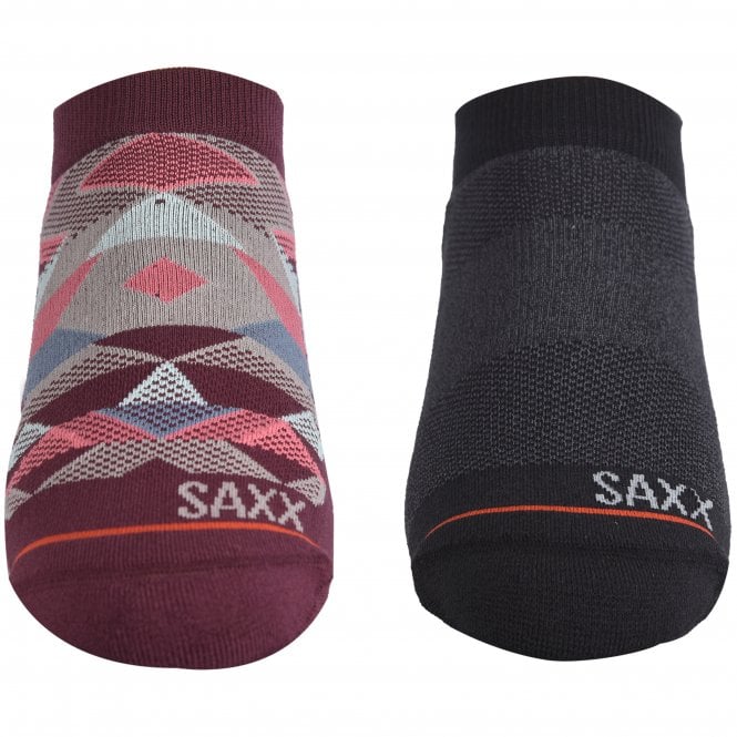 2-Pack Whole Package Geo Pattern Liner Socks, Black/Burgundy-SAXX-UNDERU