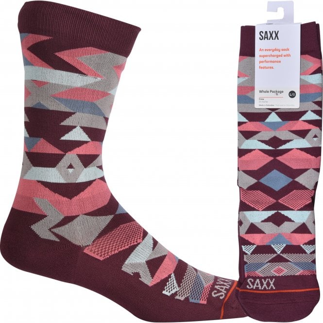 Whole Package Geometric Sock, Burgundy-SAXX-UNDERU