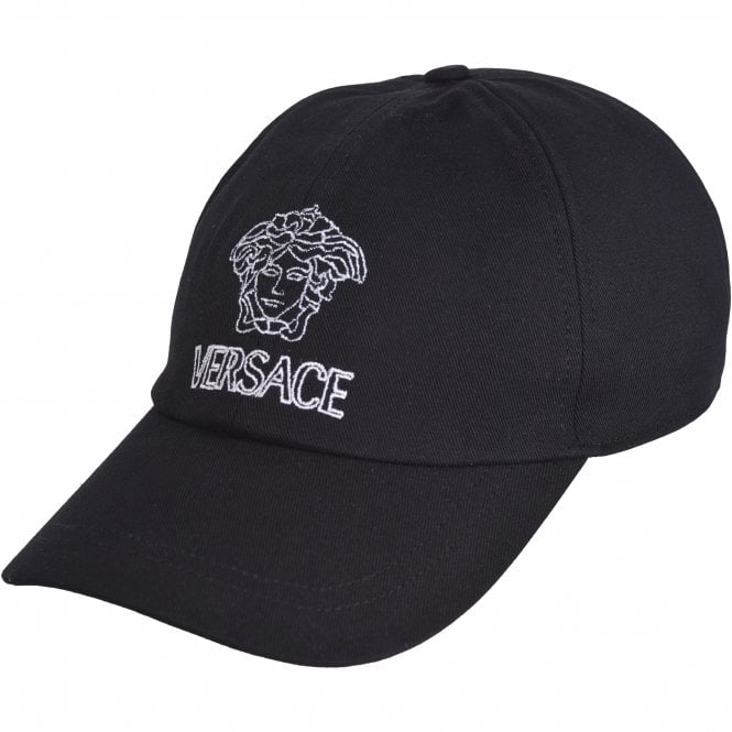 Versace-Medusa Logo Baseball Cap, Black/white-UNDERU