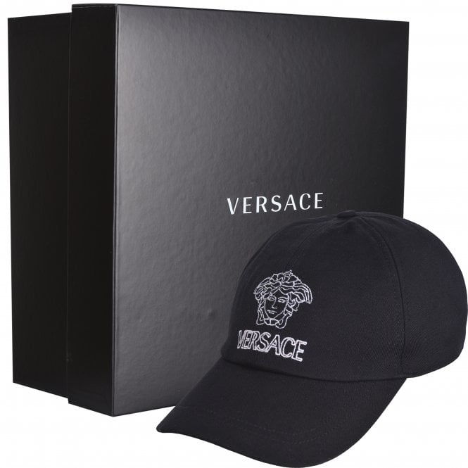 Versace-Medusa Logo Baseball Cap, Black/white-UNDERU