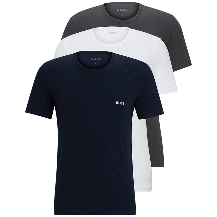 3-Pack Logo-Embroidered T-Shirts, White/Blue/Grey-BOSS-UNDERU