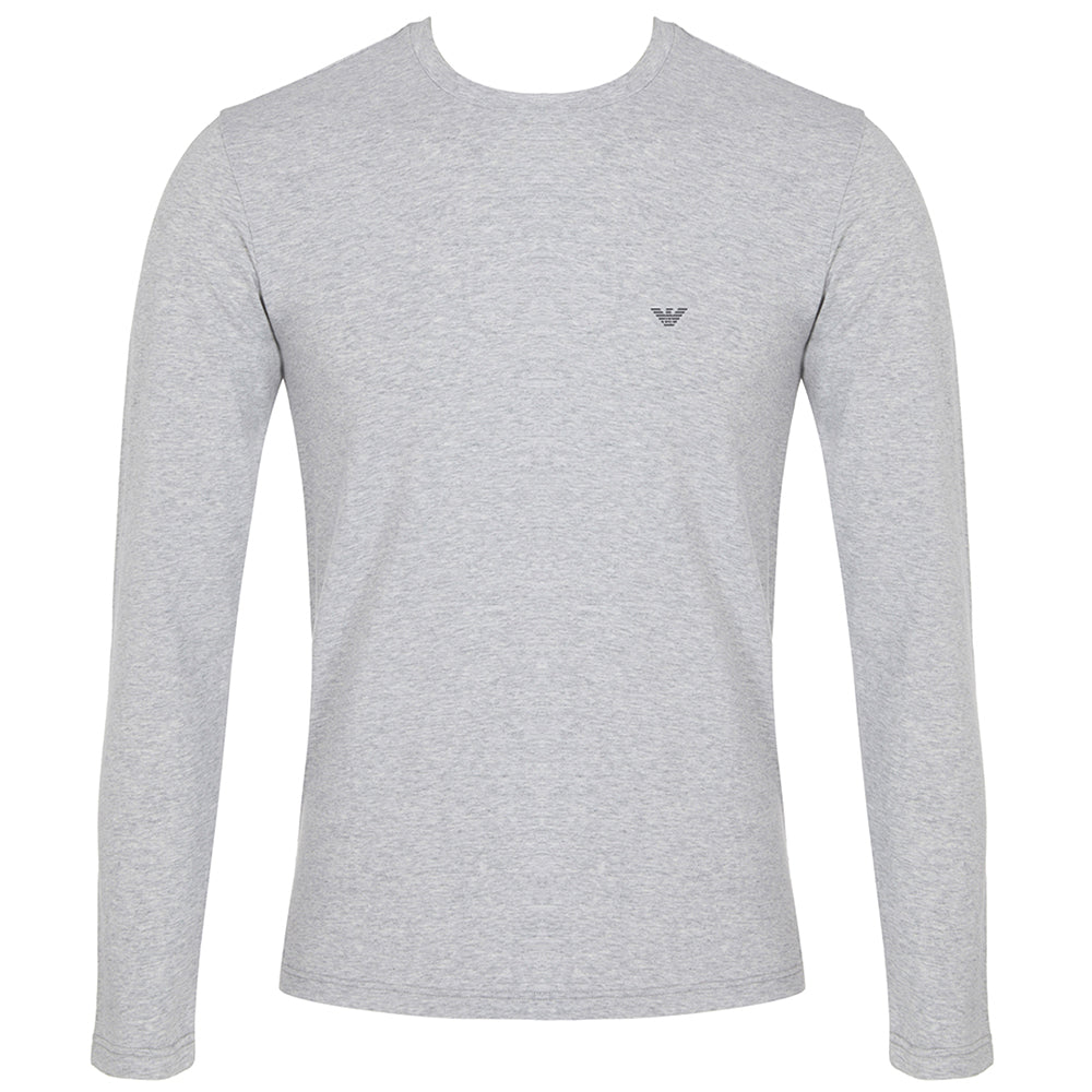 Stretch Cotton Slim Fit Long Sleeve T Shirt Grey Melange