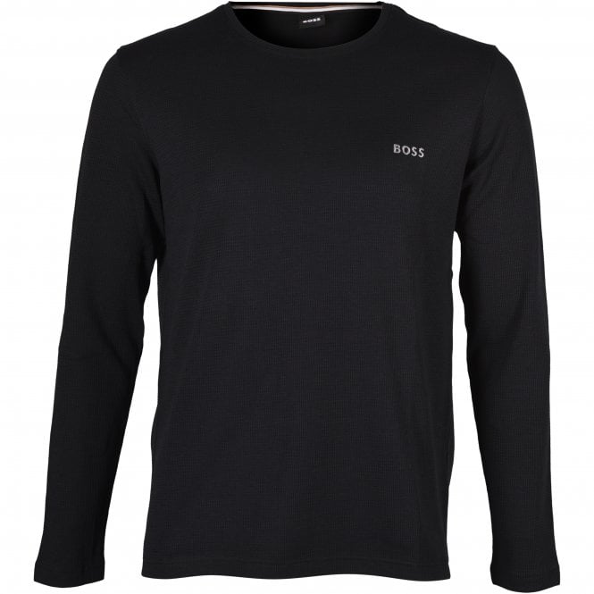 BOSS-Long-Sleeved Cotton-Blend T-Shirt, Black-UNDERU