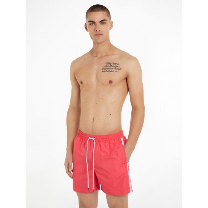 Calvin Klein-Logo Tape Swim Shorts, Pink Flash-UNDERU