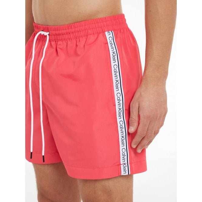 Calvin Klein-Logo Tape Swim Shorts, Pink Flash-UNDERU