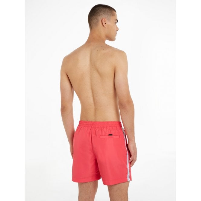 Calvin Klein-Logo Tape Swim Shorts, Pink Flash-UNDERU