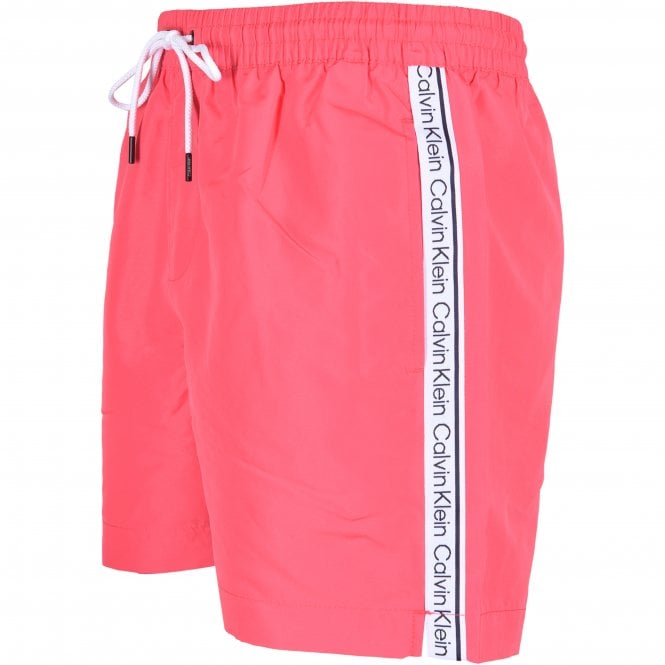 Calvin Klein-Logo Tape Swim Shorts, Pink Flash-UNDERU