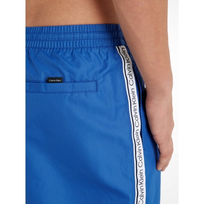 Calvin Klein-Logo Tape Swim Shorts, Mid Azure Blue-UNDERU