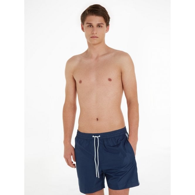 Calvin Klein-Logo Tape Swim Shorts, Navy-UNDERU