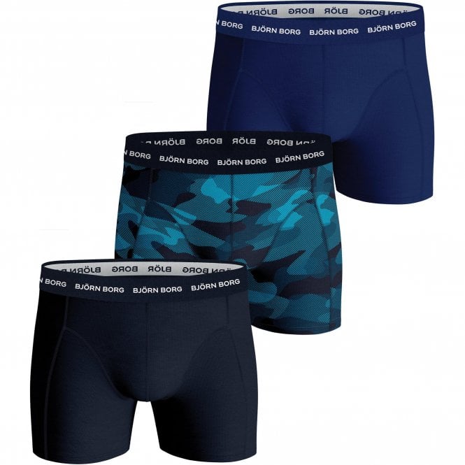 Bjorn Borg-3-Pack Camo & Solid Boxer Trunks, Blue Mix-UNDERU