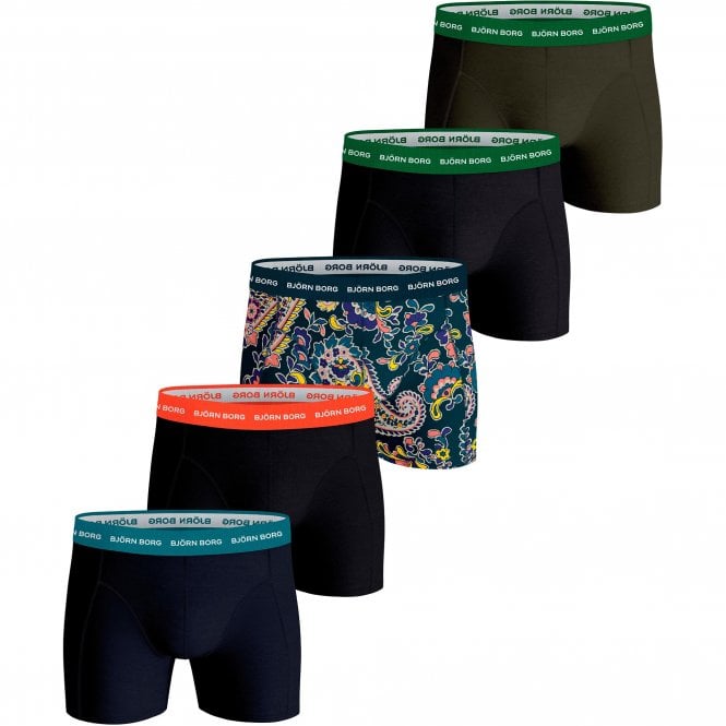 Bjorn Borg-5-Pack Paisley & Solid Boxer Trunks, Multicoloured-UNDERU