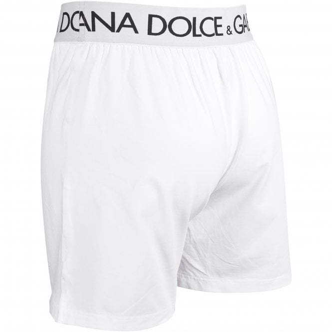 Dolce & Gabbana-Retro Logo Lounge Shorts, White-UNDERU