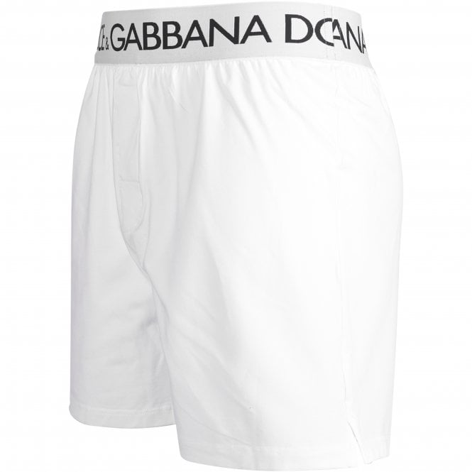 Dolce & Gabbana-Retro Logo Lounge Shorts, White-UNDERU