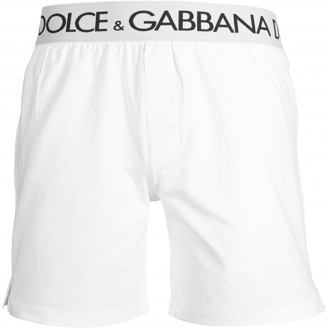 Dolce & Gabbana-Retro Logo Lounge Shorts, White-UNDERU