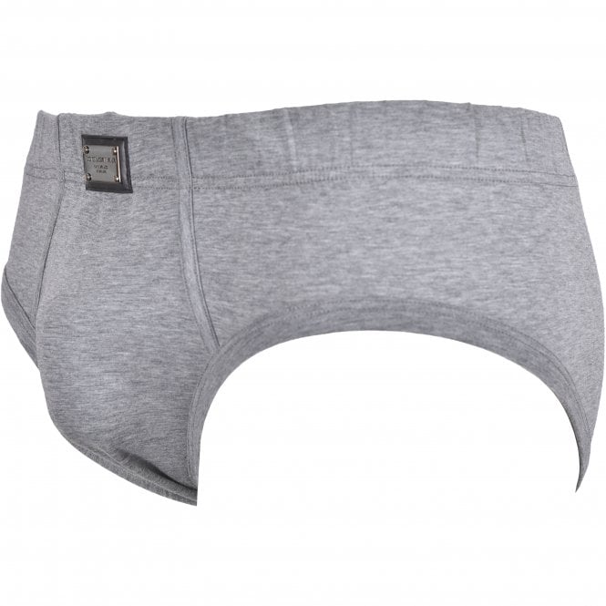 Dolce & Gabbana-Metal Plaque Logo Brando Brief, Grey Melange-UNDERU