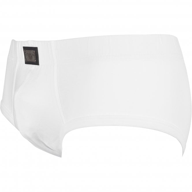 Dolce & Gabbana-Metal Plaque Logo Brando Brief, White-UNDERU