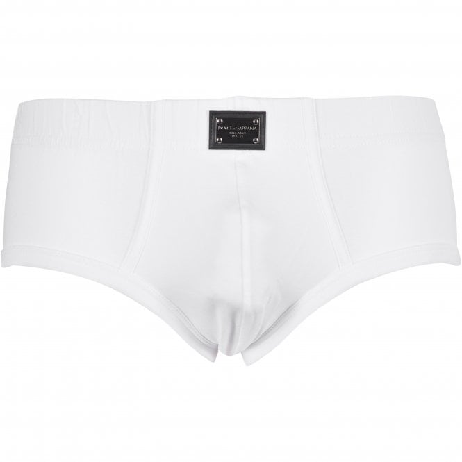 Dolce & Gabbana-Metal Plaque Logo Brando Brief, White-UNDERU