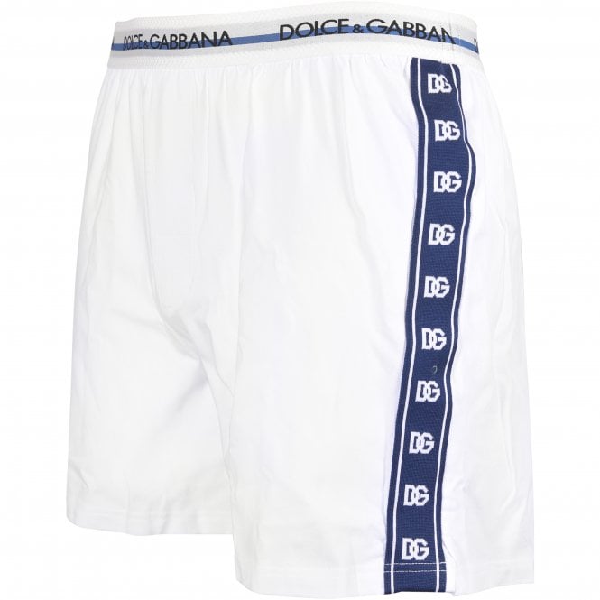 Dolce & Gabbana-DG Monogram Trim Lounge Shorts, White-UNDERU