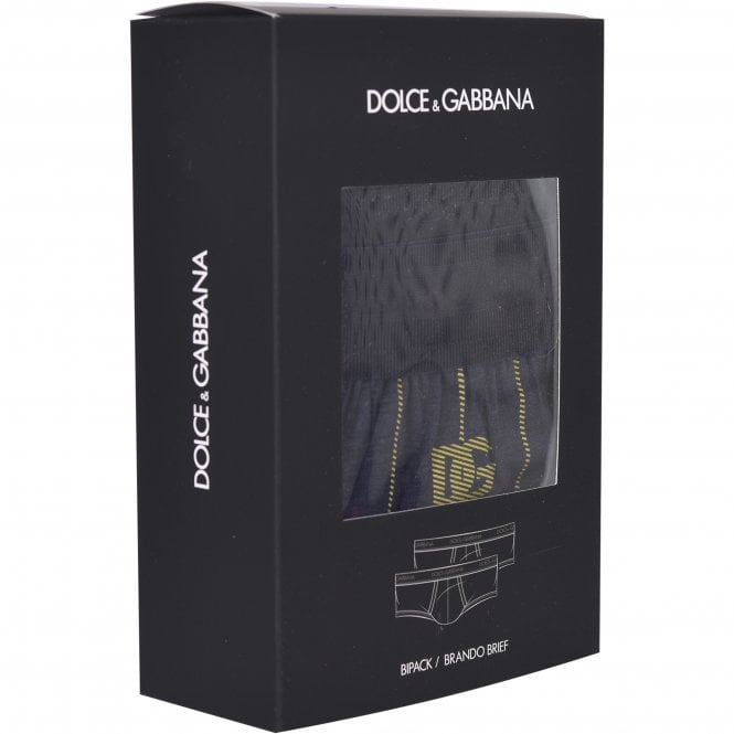 Dolce & Gabbana-2-Pack DG Logo & Stripes Brando Briefs, Blue/gold/yellow-UNDERU