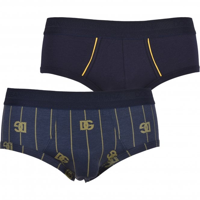 Dolce & Gabbana-2-Pack DG Logo & Stripes Brando Briefs, Blue/gold/yellow-UNDERU