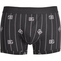 Dolce & Gabbana-2-Pack DG Logo & Stripes Boxer Trunks, Black/White-UNDERU