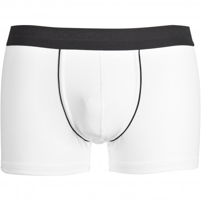 Dolce & Gabbana-2-Pack DG Logo & Stripes Boxer Trunks, Black/White-UNDERU