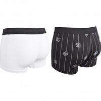 Dolce & Gabbana-2-Pack DG Logo & Stripes Boxer Trunks, Black/White-UNDERU