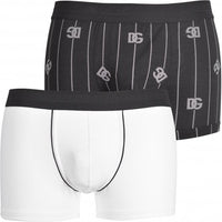 Dolce & Gabbana-2-Pack DG Logo & Stripes Boxer Trunks, Black/White-UNDERU