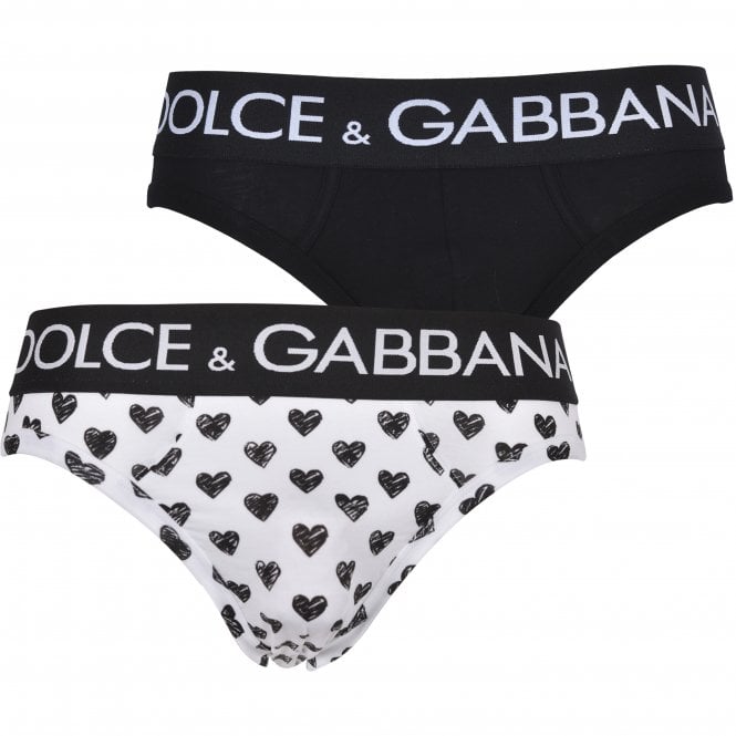 Dolce & Gabbana-2-Pack DG Hearts & Solid Brando Briefs, White/Black-UNDERU