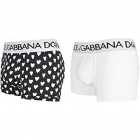 Dolce & Gabbana-2-Pack DG Hearts & Solid Boxer Trunks, Black/White-UNDERU