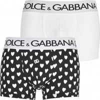 Dolce & Gabbana-2-Pack DG Hearts & Solid Boxer Trunks, Black/White-UNDERU