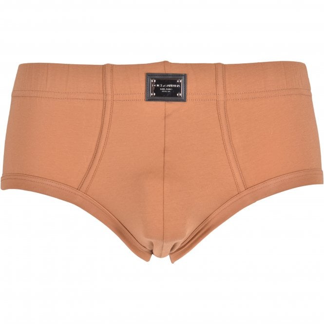 Dolce & Gabbana-Metal Plaque Logo Brando Brief, Caramel-UNDERU