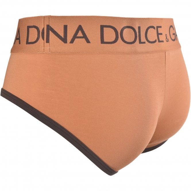 Dolce & Gabbana-Contrast Trim Retro Logo Brando Brief, Terracotta/brown-UNDERU