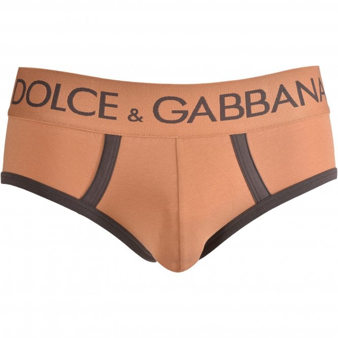 Dolce & Gabbana-Contrast Trim Retro Logo Brando Brief, Terracotta/brown-UNDERU