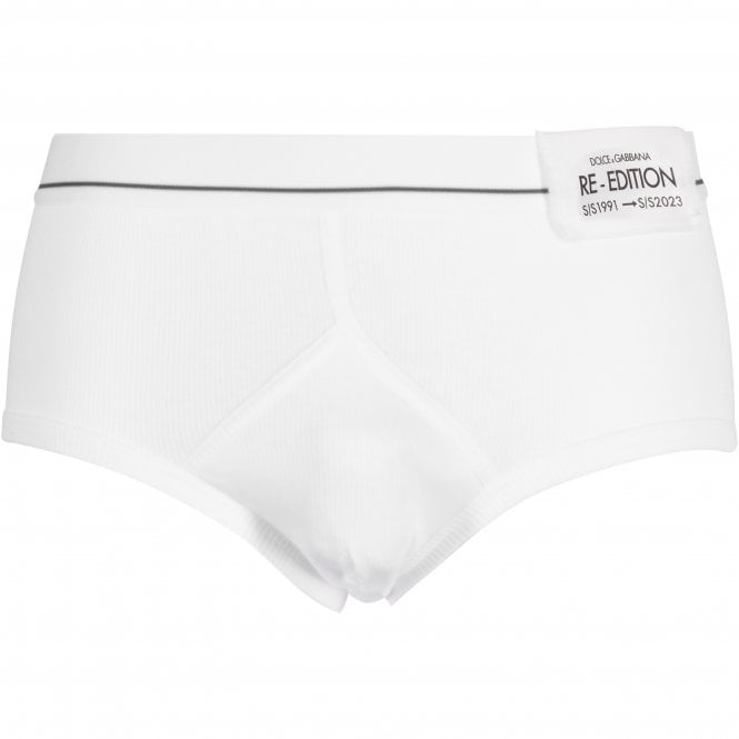 Dolce & Gabbana-Re-Edition Label Ribbed Brando Brief, White-UNDERU