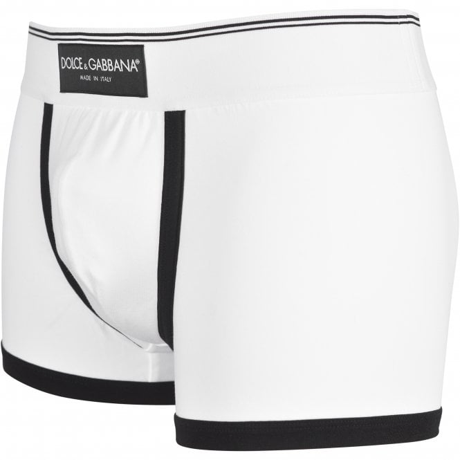 Dolce & Gabbana-Made In Italy Label Contrast Trim Boxer Trunk, White-UNDERU