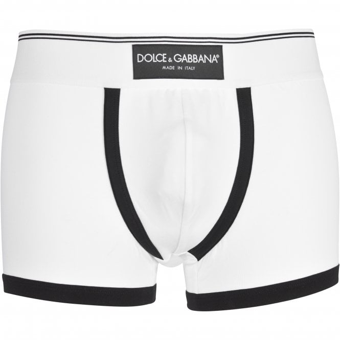 Dolce & Gabbana-Made In Italy Label Contrast Trim Boxer Trunk, White-UNDERU